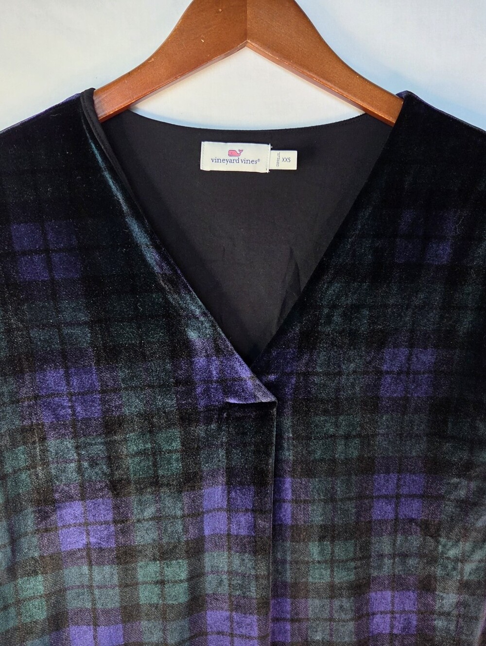 Vineyard Vines Green Blue Velvet Plaid Blackwatch Madaket T-Shirt Dress Sz XXS